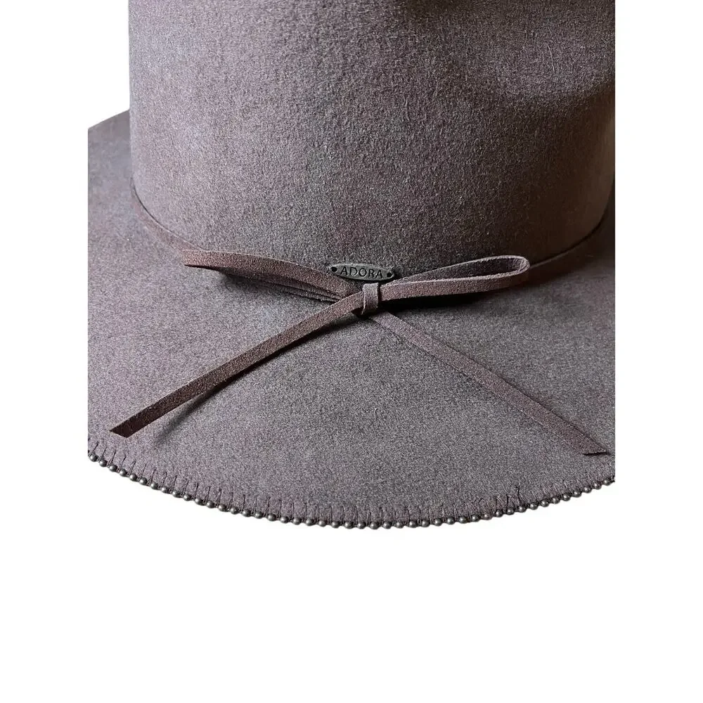 Adora | One size 100% Wool Felt Fedora Hat Small Metal Ball Trim on Brim